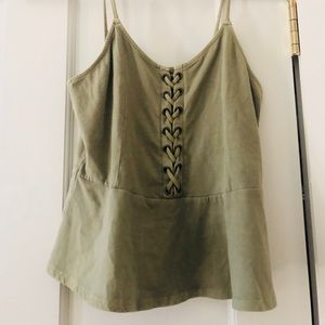 Olive Green Lace-Up BabyDoll Top